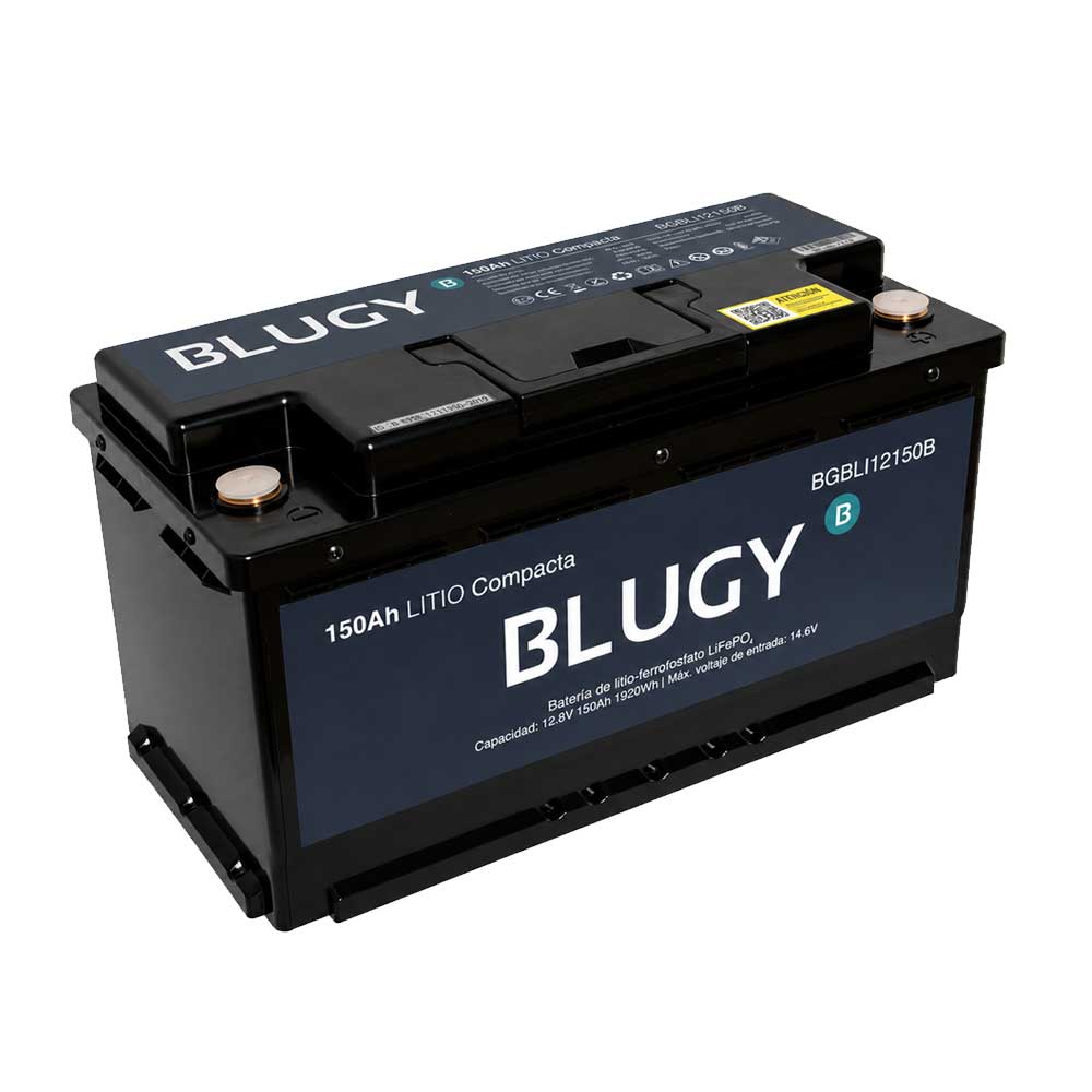 Batería de litio Blugy 150Ah LiFePO4 12V compacta negra