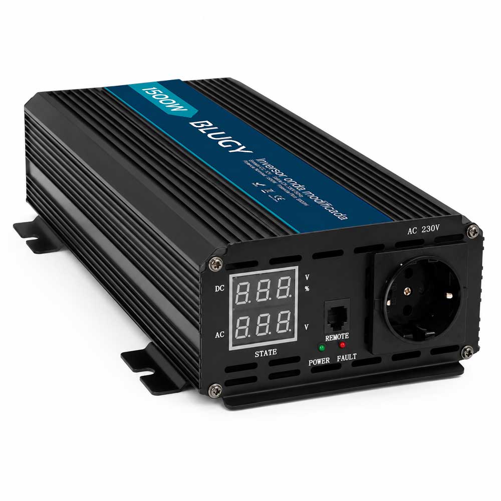 Inversor de onda modificada Blugy 1500W 12V con pantalla digital