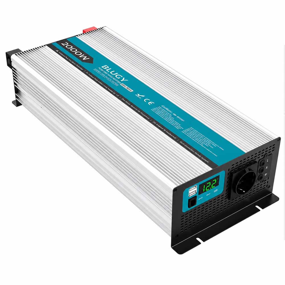 Inversor de corriente Blugy 2000W con pantalla digital y puertos USB