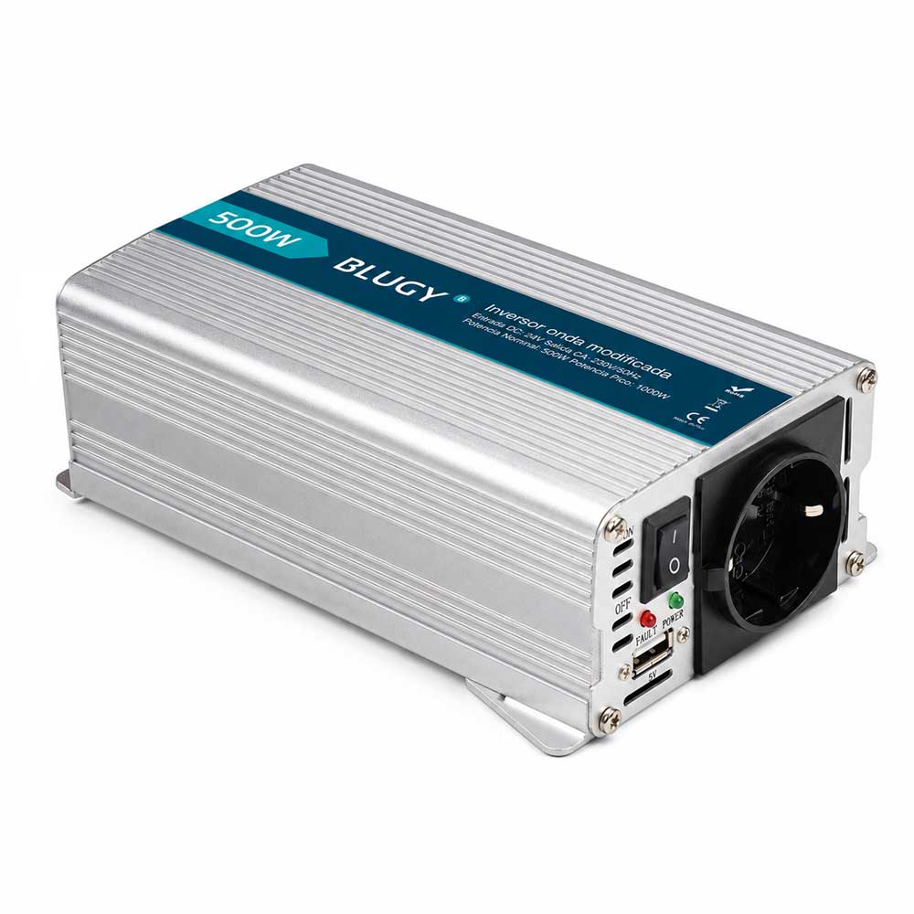 Inversor de onda modificada Blugy 500W 24V con toma Schuko y USB