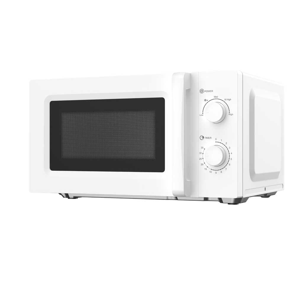 Microondas blanco de 20 litros con mandos mecánicos de potencia y temporizador