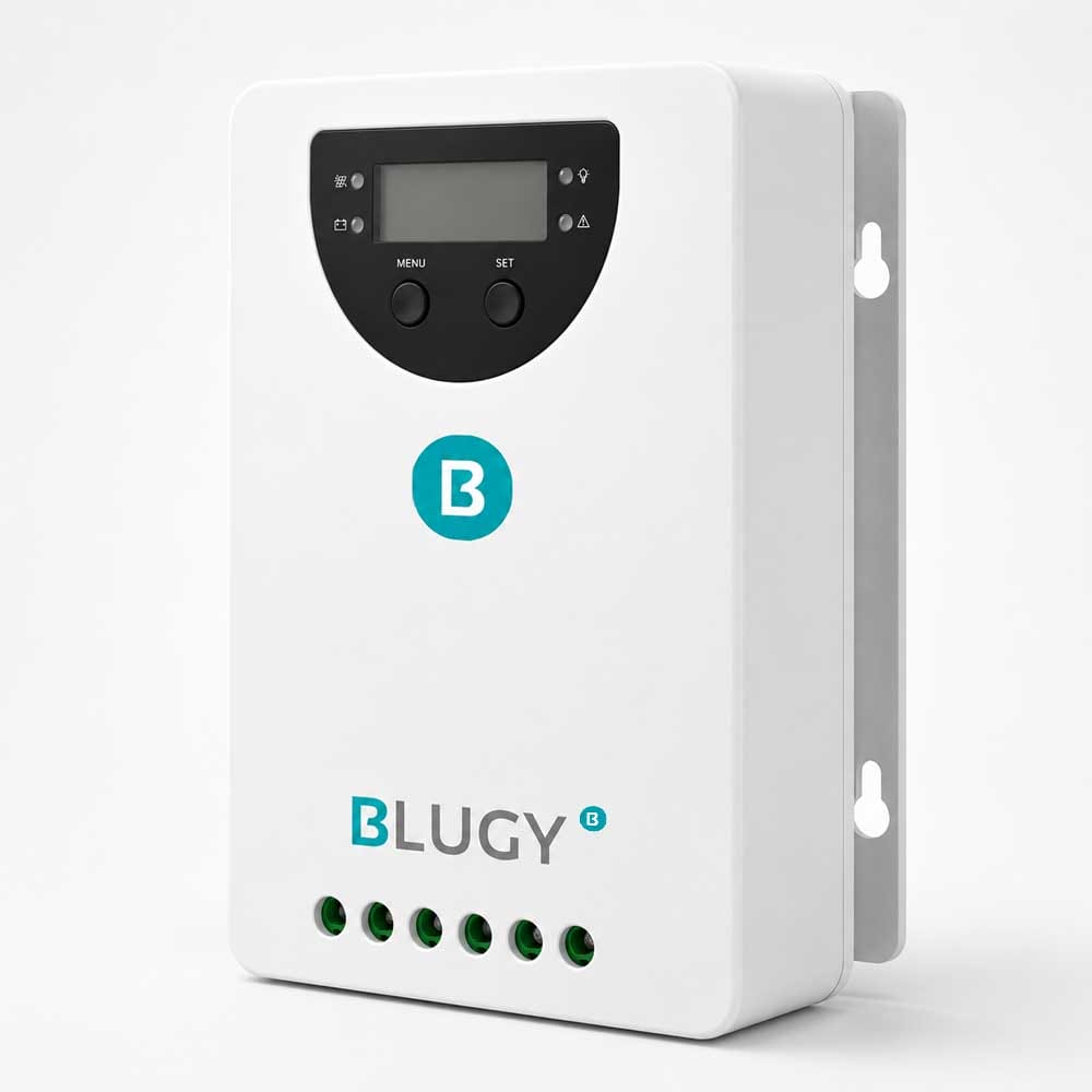 Regulador solar MPPT Blugy 40A con pantalla LCD y conectores
