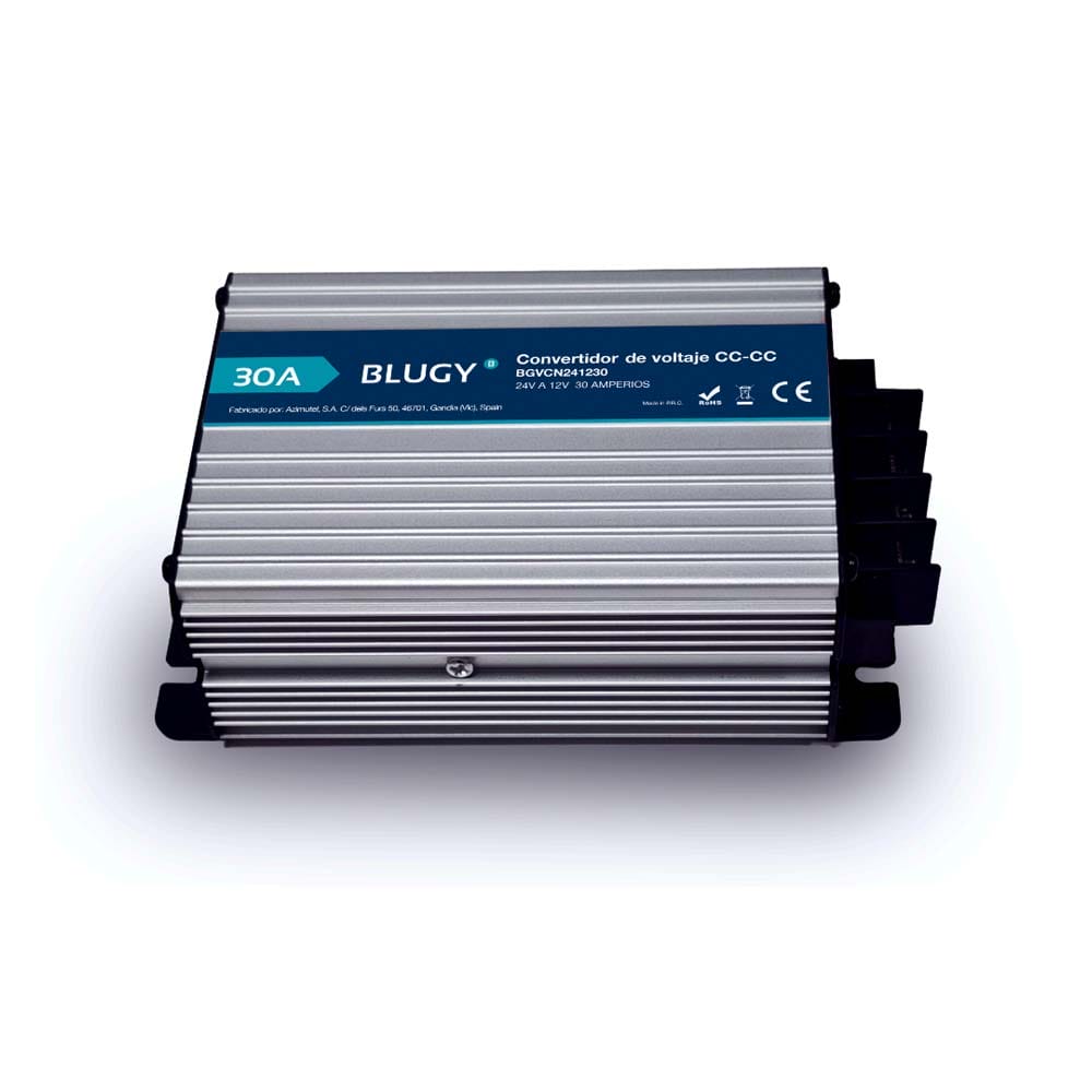 Convertidor DC-DC Blugy 30A de 24V a 12V con carcasa metálica