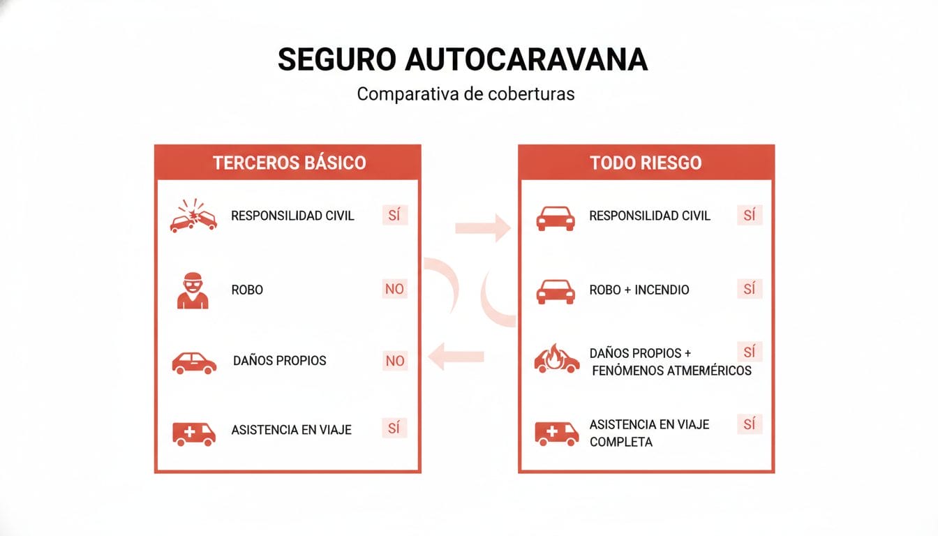 Comparativa coberturas seguro autocaravana terceros básico versus todo riesgo