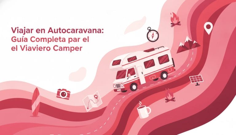 Autocaravana moderna viajando por carretera hacia horizonte montañoso