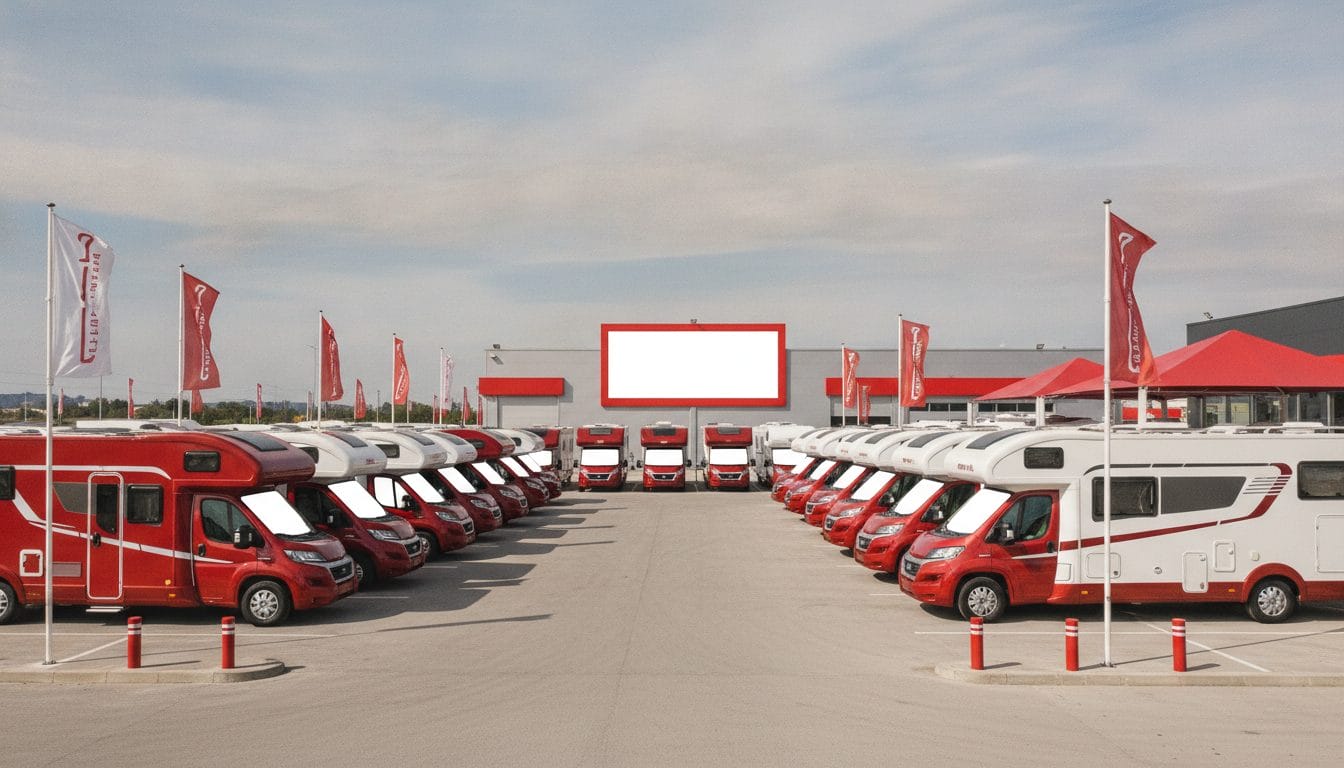 Autocaravanas y furgonetas camper estacionadas en concesionario Lleida