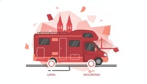 Autocaravana moderna estacionada en carretera de Lleida