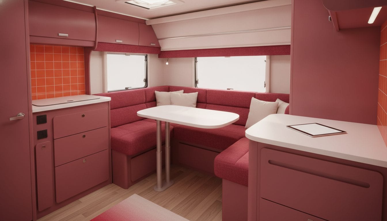 Interior moderno de autocaravana con cocina integrada y zona descanso