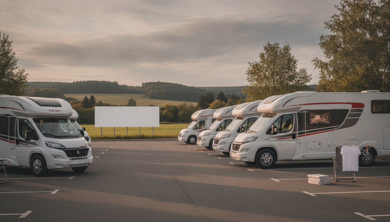 Varios campers Carado estacionados juntos al aire libre