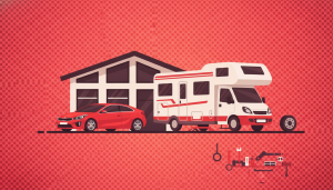Concesionario multimarca con vehículos KIA y autocaravanas exhibidos