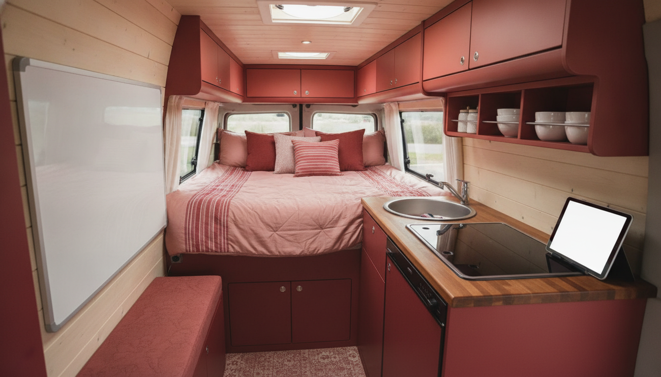Furgoneta camper con cama, cocina compacta y soluciones almacenaje integradas